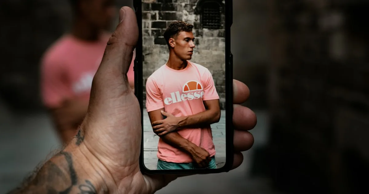 Mano sujetando un móvil con la foto de un joven en pantalla