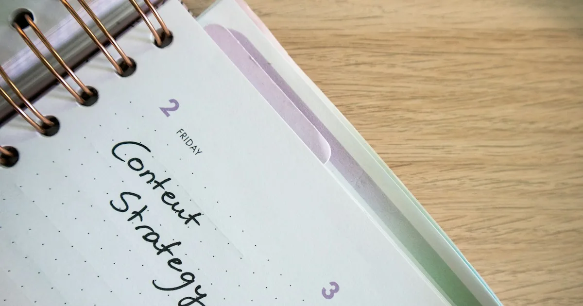 Agenda abierta con la anotación Content Strategy escrita a mano